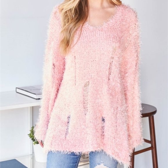 Fuzzy Distressed Oversized Sweater top! - Picture 5 of 6